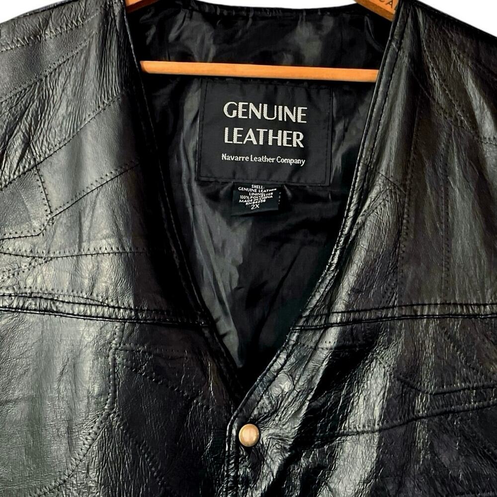 Genuine Leather Navarre Leather Company Men's Black MotoY2K Rocker Vest SZ 2X - Picture 4 of 7